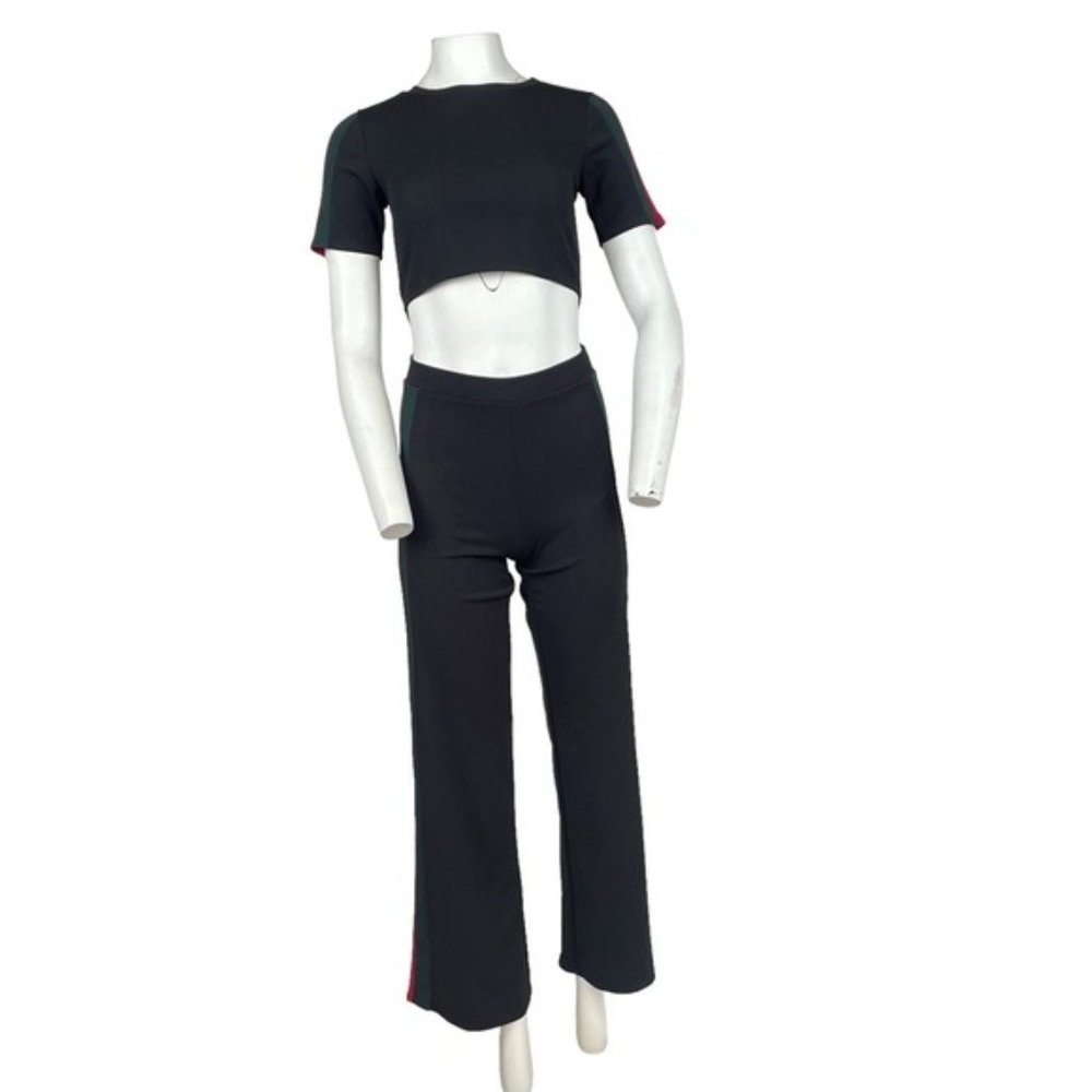 Crop Top and Pant Set Black / Green